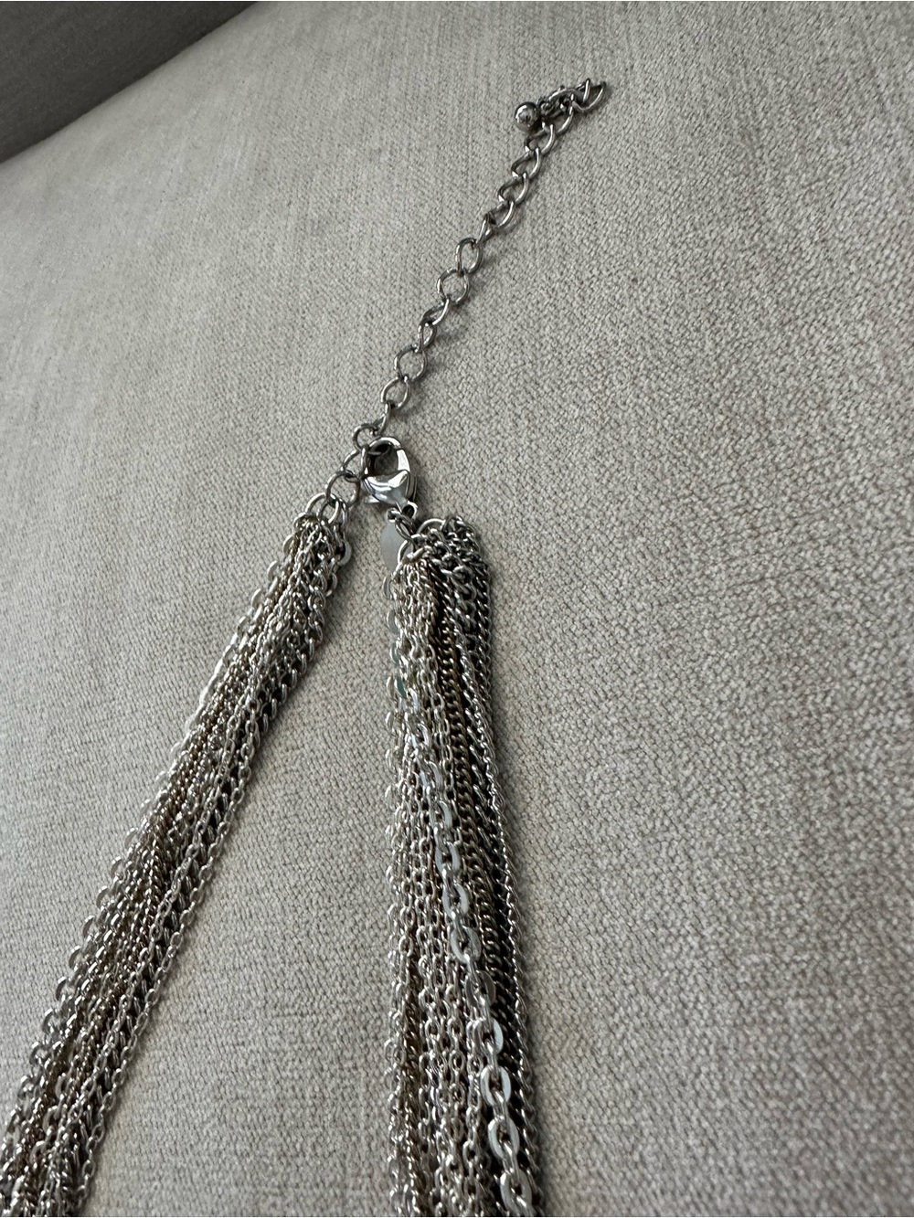 Silver-Tone Multi-Chain Link Statement Necklace with Tassel - Picture 5 of 6